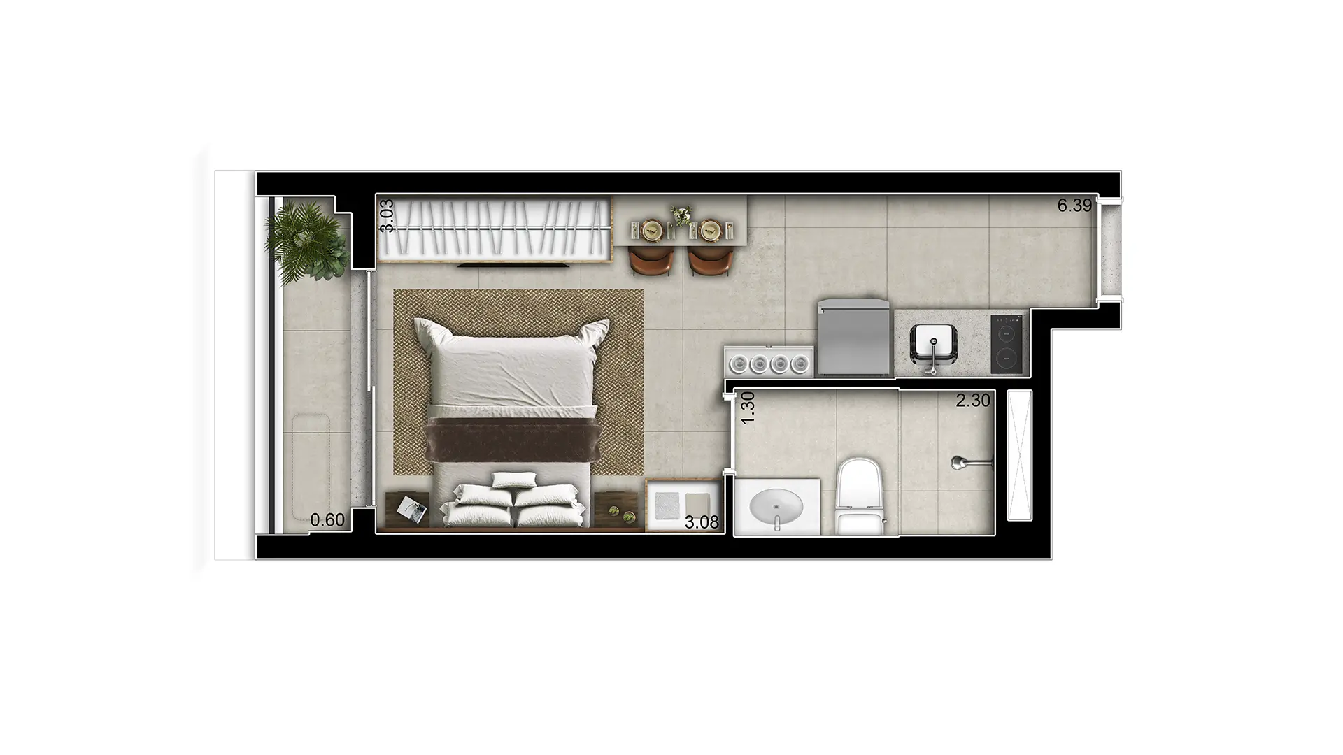 Planta Ilustrada da Planta Studio – 23m²